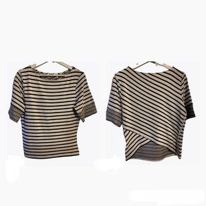 Three dots L striped knit scoop neck contrast top